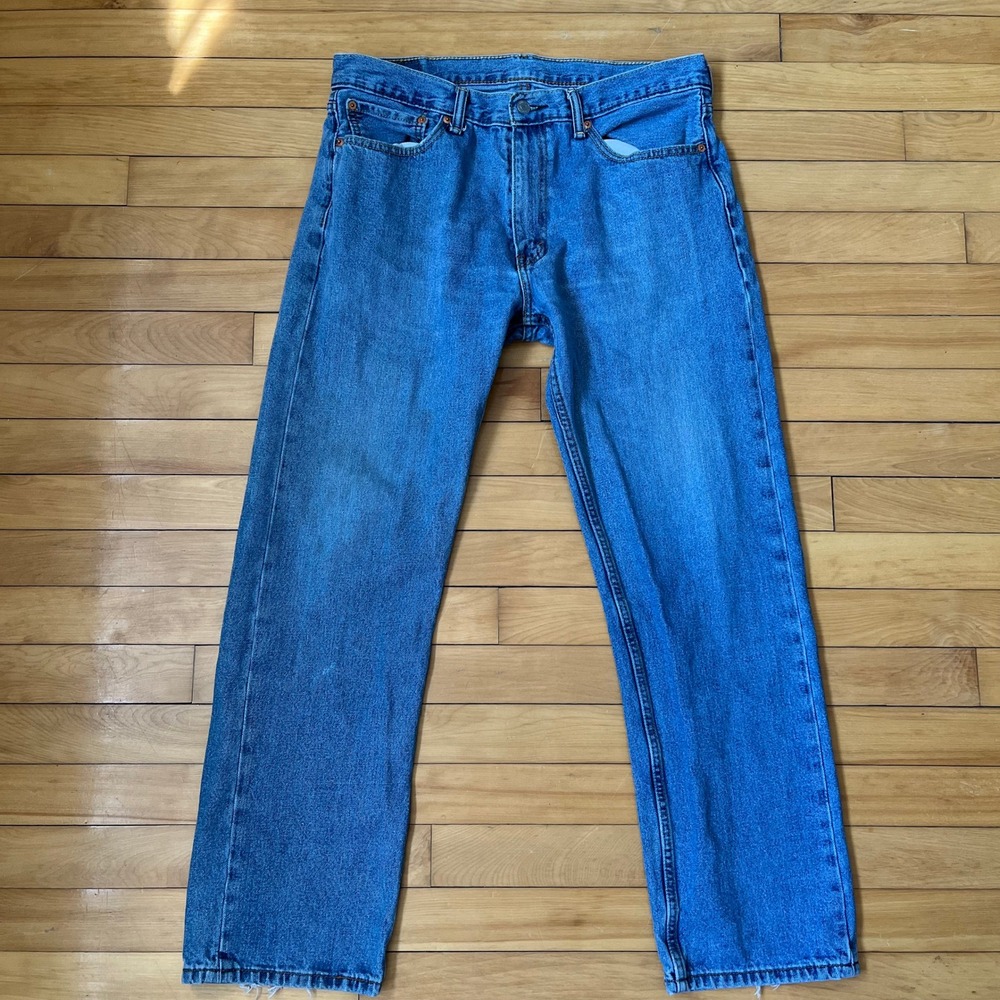 Levis 505 Regular Fit Straight Leg Jeans Mens 36x32 Medium Wash Blue Denim